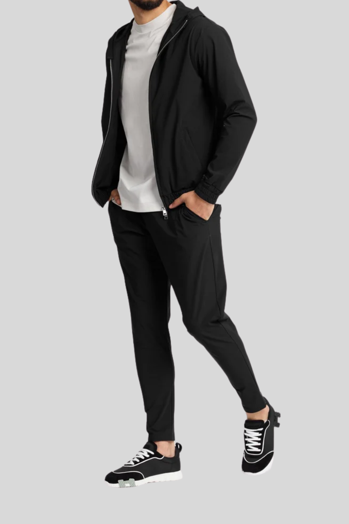 BLACK HOODED TECH SUIT