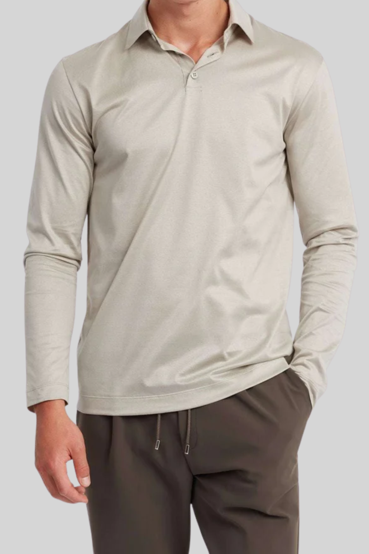 Supima Longsleeve Polo | Sandstone Beige