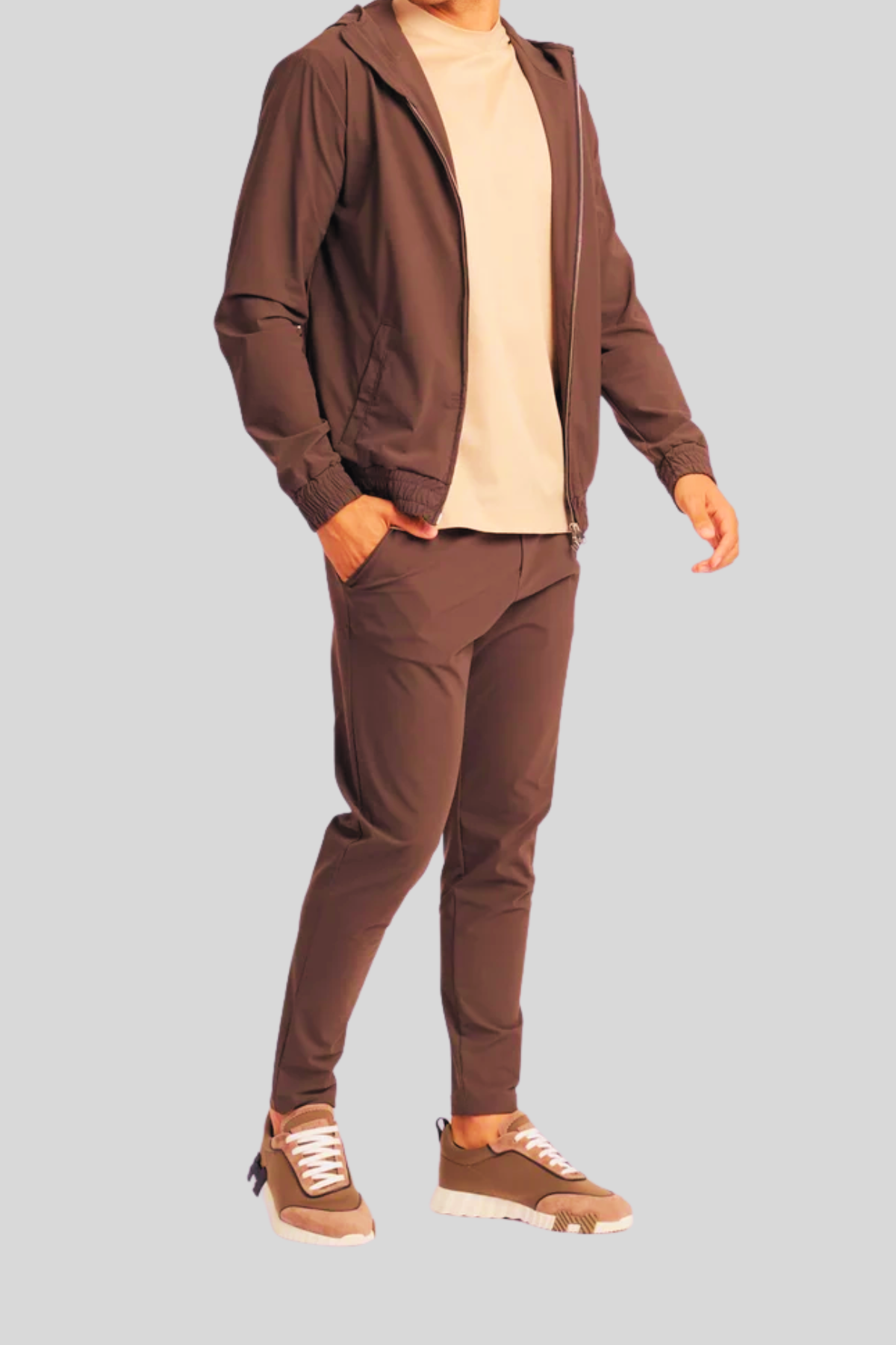 MOCHA BROWN HOODED TECH SUIT